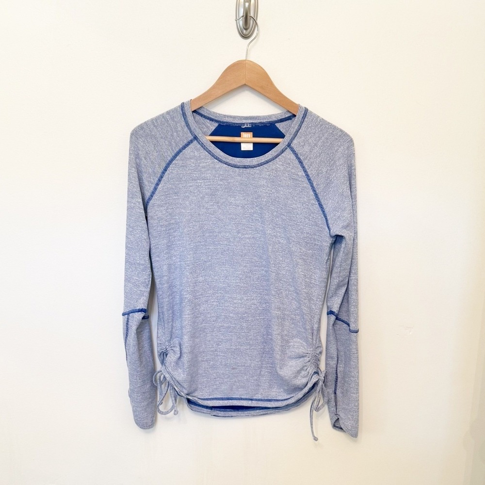 Lucy Tech Long Sleeve Top Womens Medium Blue Striped  Side Cinch Workout